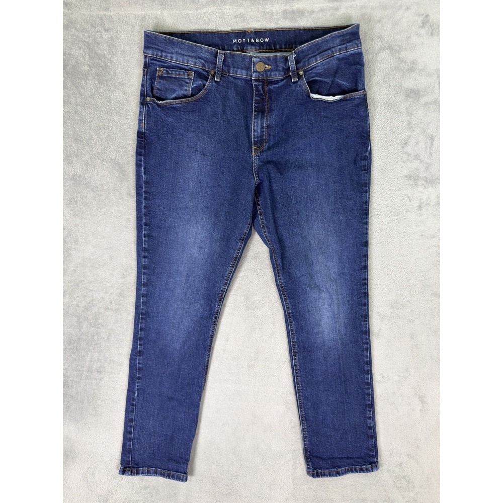 Mott‎ & Bow Jeans Womens 32x30 Blue Boyfriend High Rise Dark Wash Stretch